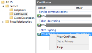 View Token Signing Cert