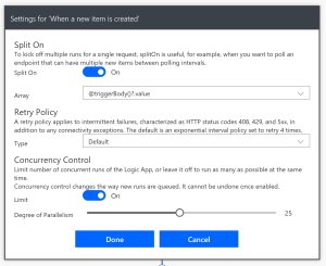 SplitOn and Concurrency Control in a trigger's settings.